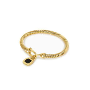 Bracelete Pingente Ônix Quadrado Banhado em Ouro 18K