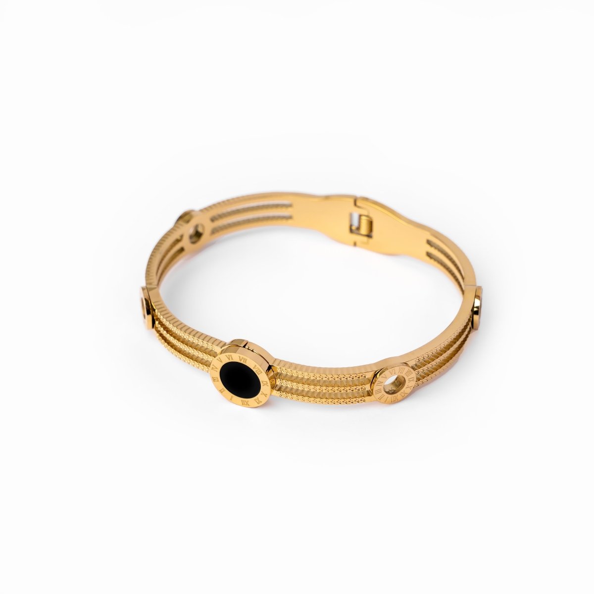 Bracelete Tríplice Ônix Banhado em Ouro 18k