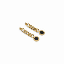 Brinco Corrente Glamour Pedra Onix Banhado em Ouro 18K