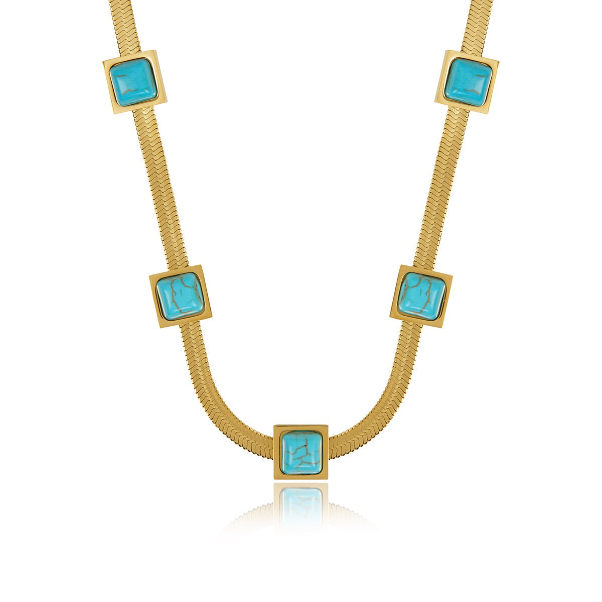 Colar Malha Pedra Aqua Banhado em Ouro 18K