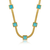 Colar Malha Pedra Aqua Banhado em Ouro 18K