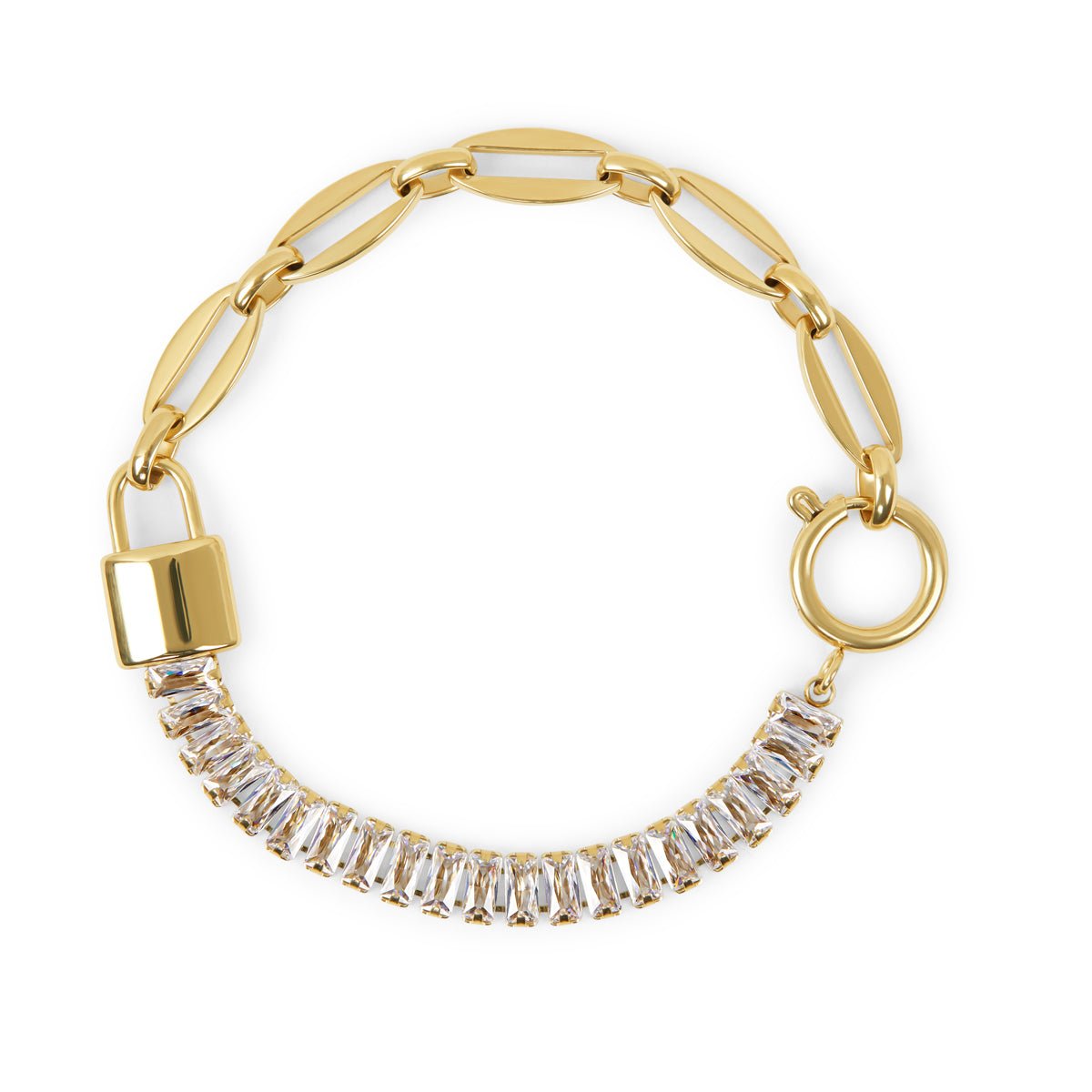 Pulseira Lock Riviera Baguete Banhado em Ouro 18K