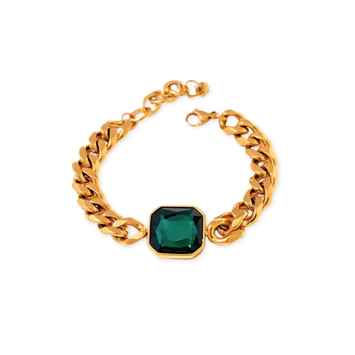 Pulseira Rich Pedra Verde Esmeralda Banho Ouro 18k